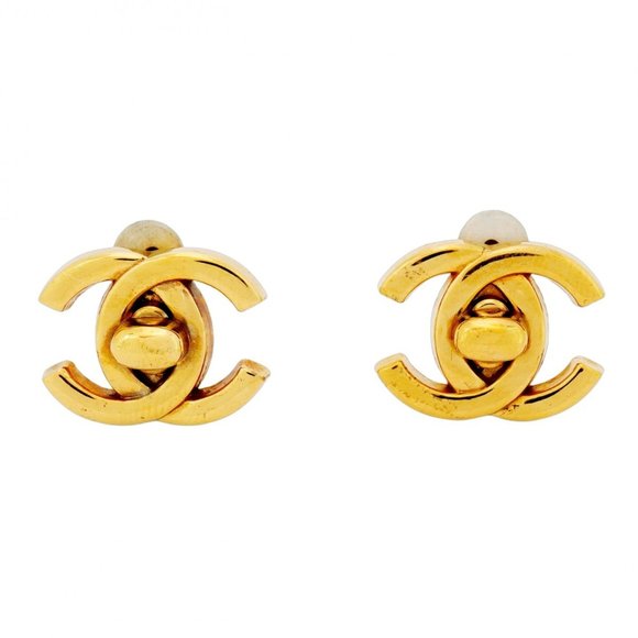 Chanel Turnlock Earrings, GP Plated Gold, Women's - Picture 1 of 6